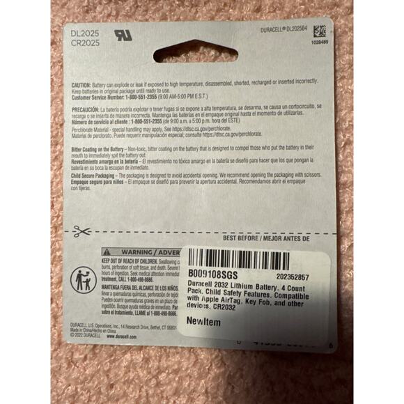 Duracell - 2032 3V Lithium Coin Battery - with Bitter Coating - 4 count NEW - Picture 2 of 2